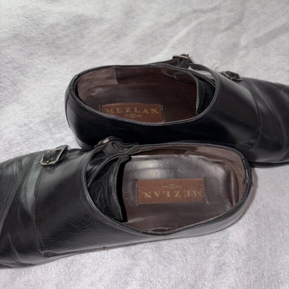 Mezlan Dress Shoes Mens 11.5 Black Leather Double Monk Strap Made in Spain - Picture 6 of 7